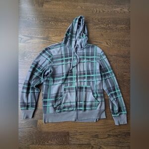 Route 66 Gray and Green Plaid Zip-Up Sweater Sz.L